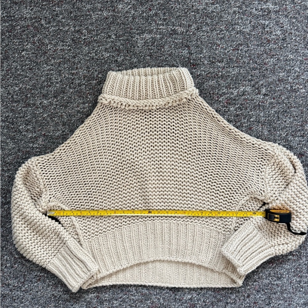 Free People My Only Sunshine Knit Beige Mock neck Cotton Chunky Sweater Medium - Picture 3 of 9